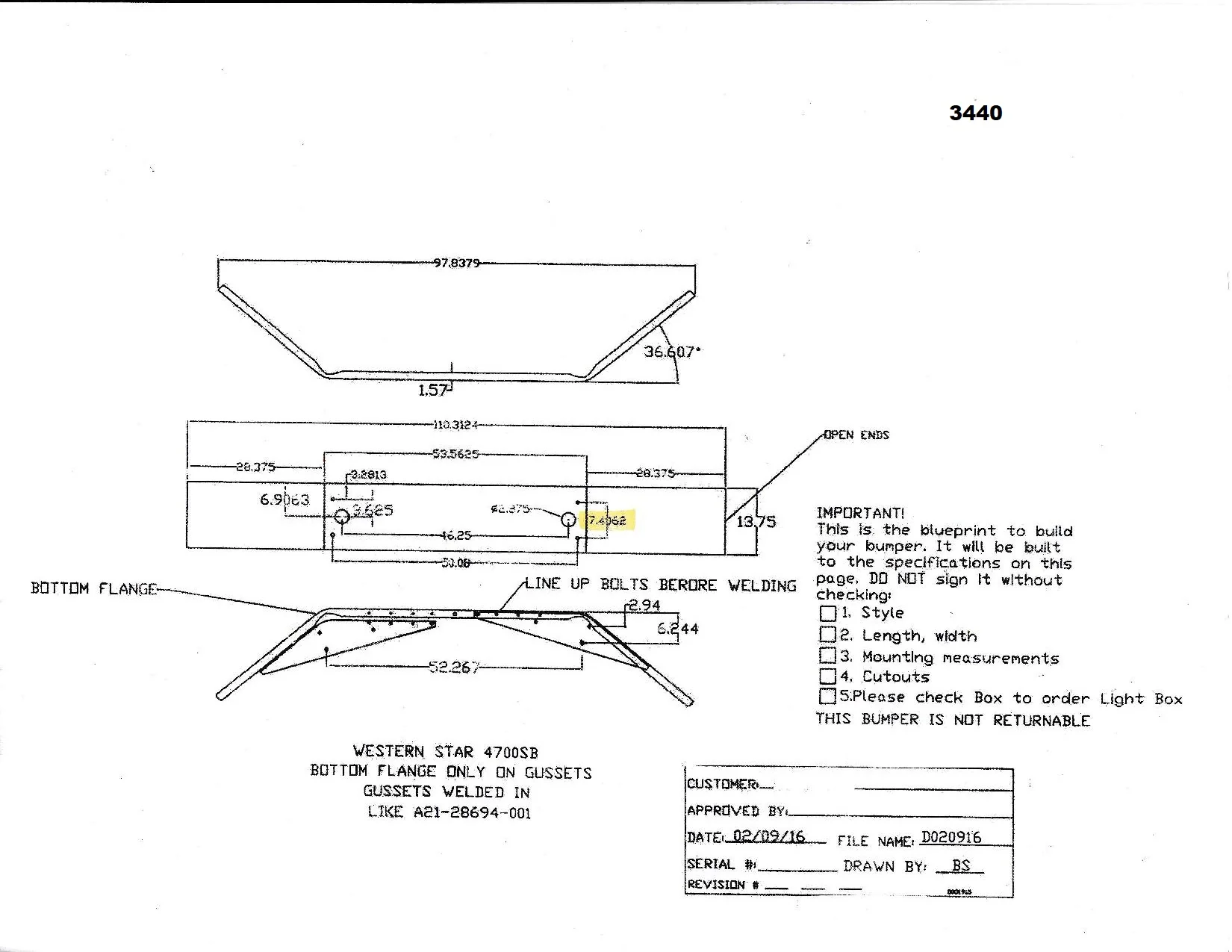 Freightliner 114SD Set Back Axle Bumper 3440 - Image 3