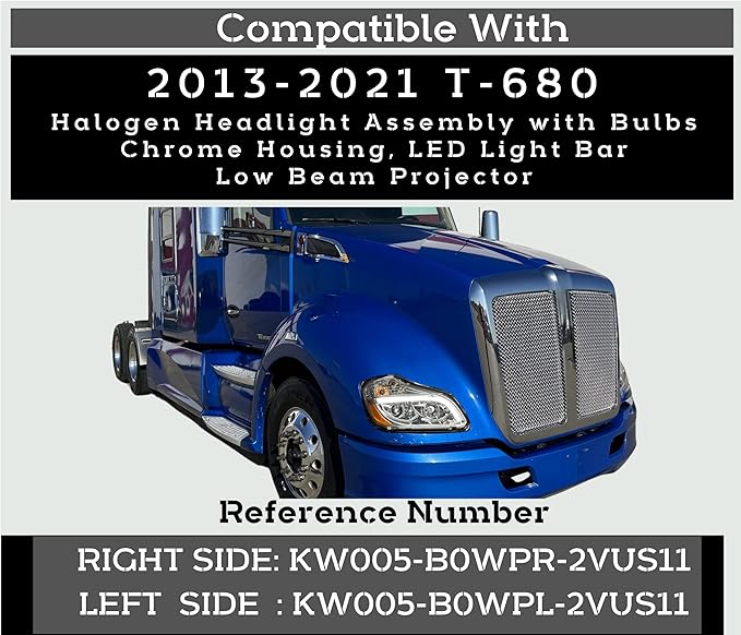 Eagle Eyes Headlight, Fits Kenworth T680 Chrome Projector Headlights Left Side, KW2502102 - Image 3