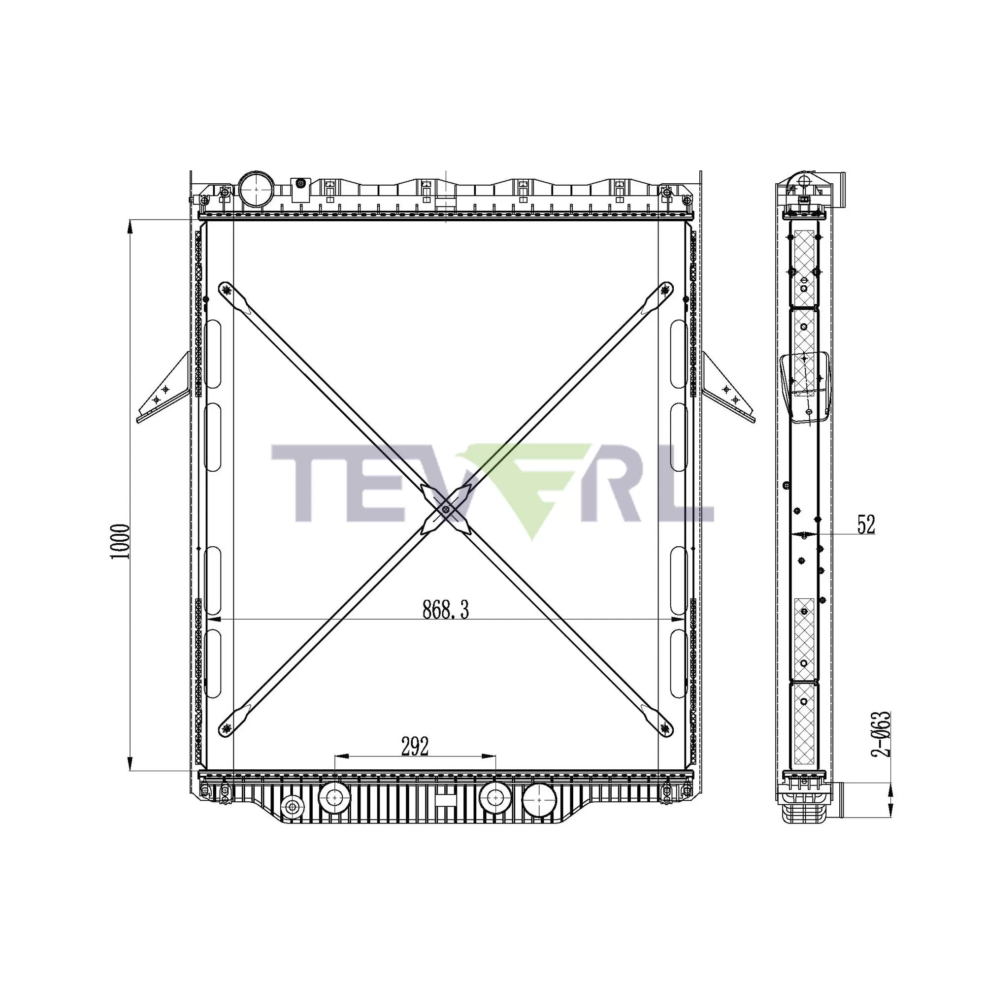 Mack CHU / CHN / GU Granite & Volvo VHD Radiator w/ Frame | 2008-2014 | HDC010986PA - Image 3