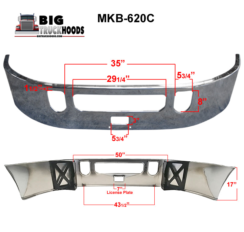 DuraBuilt Mack Vision / CXU / Pinnacle Steel Chrome Bumper | 17" | Tow Holes | MKB-620C - Image 2