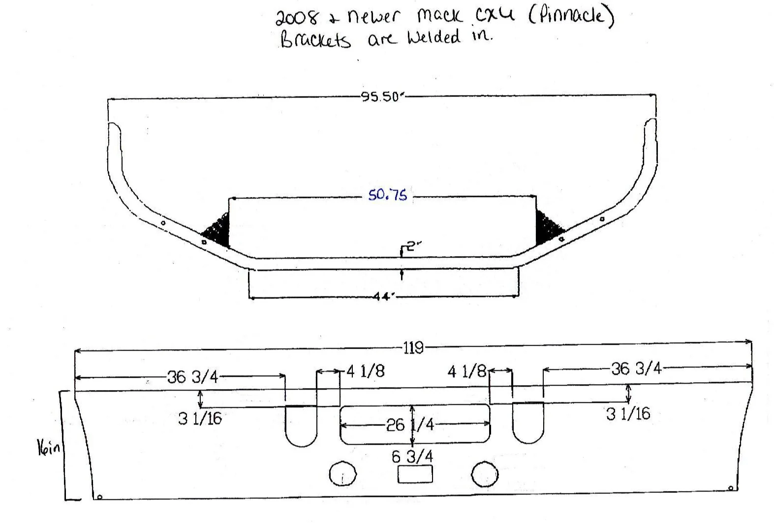 Mack CXU Set Back Axle Bumper Steel Chrome 2008-Newer 16 in. - Image 4
