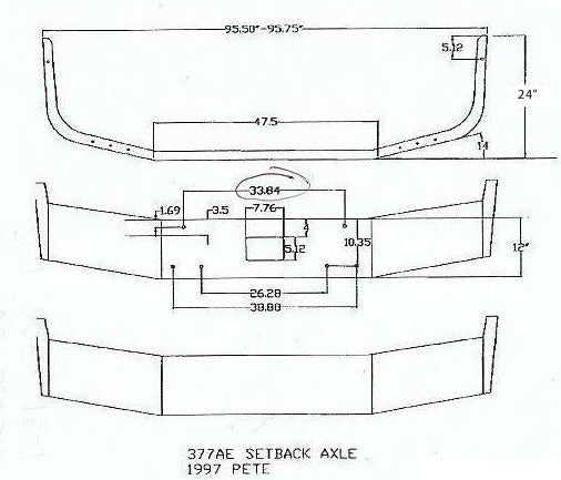 12" Steel Chrome Bumper With OUT Fog Light Hole Cutouts for Peterbilt 377 Setback Axle - Image 3