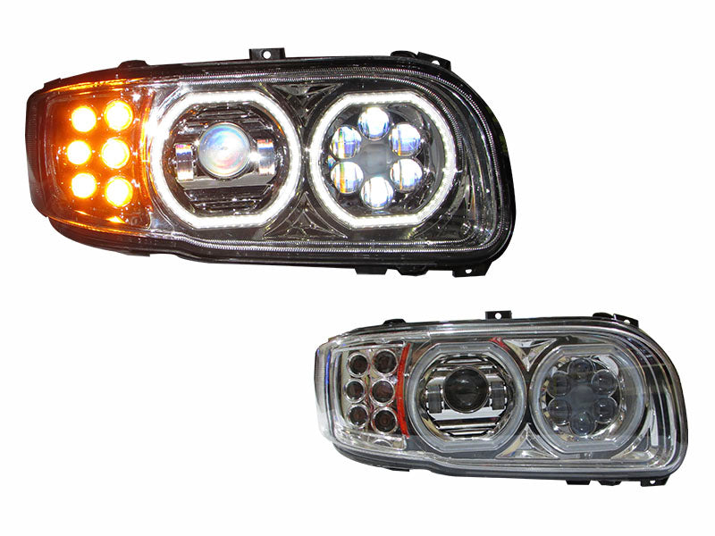 LED Headlight Chrome W/Halo Rings RH Fits Peterbilt 388 / 389