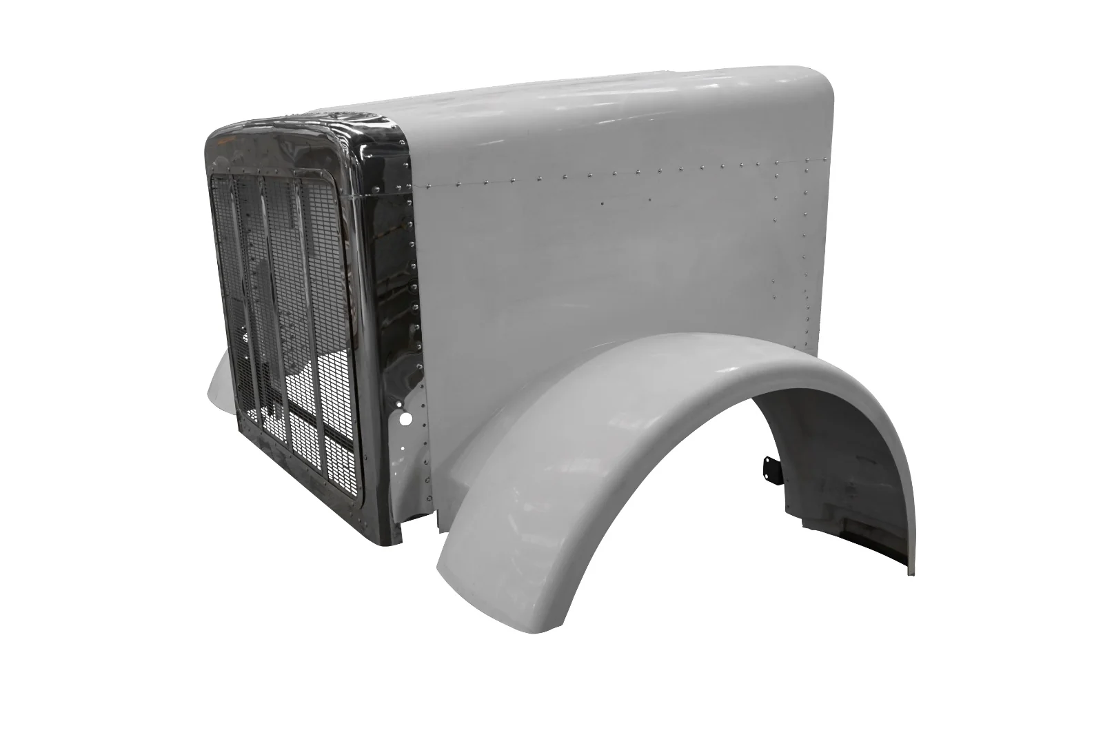 Durabuilt Fiberglass Hood for Peterbilt 388 Fiberglass Short With Fiberglass Fenders (Stainless Steel Grill & Surround) - Image 2