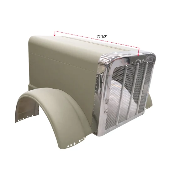Durabuilt Aluminum Hood With Fiberglass Fenders (SS Grill & Surround) for Peterbilt 389 Extended