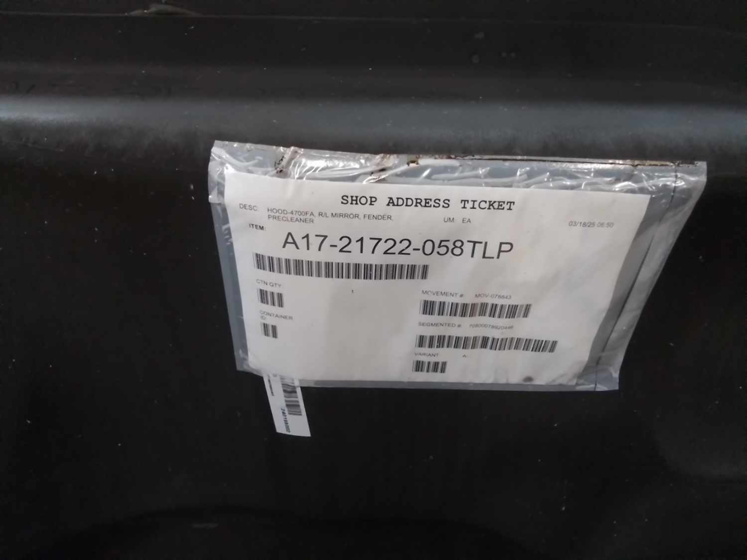 Western Star 47X SFA Hood w/Precleaner, R/L Mirror, Fend. Ext., OEM Take-Off, U2519, A17-21722-058 - Image 14